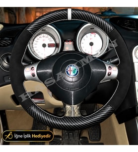 Alfa Romeo 147 Dikme Direksiyon Kılıfı Alcantara Süet Mat Karbon Beyaz Yüzük ve Dikiş Progression-Distinctive 2000-2004