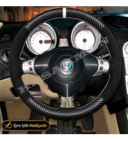 Alfa Romeo 147 Dikme Direksiyon Kılıfı Alcantara Süet Mat Karbon Beyaz Yüzük ve Dikiş Progression-Distinctive 2000-2004