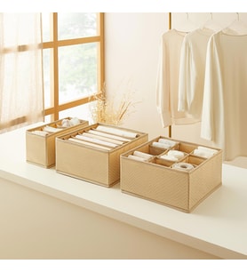 Ocean Home Textile 3'lü Bölmeli Bej Balıksırtı Çekmece İçi Düzenleyici Kutu Set