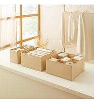 Ocean Home Textile 3'lü Bölmeli Bej Balıksırtı Çekmece İçi Düzenleyici Kutu Set