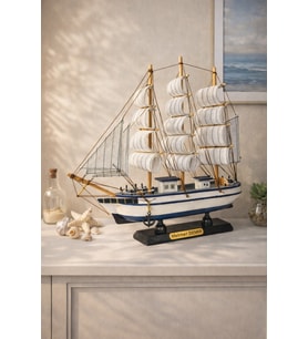 Kişiye İsme Özel Büyük Boy El Yapımı Ahşap Yelkenli Gemi Maketi 33 X 33 CM – Premium Hediye 531 F