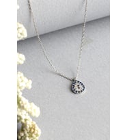 Göz Nazar Boncuğu 925 Ayar Damla Model Mavi Taşlı Gümüş Kolye (Silver)