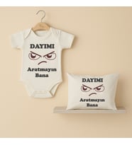 Pia Baby B32 %100 Pamuk Dayımı Aratmayın Bana Yazılı Tasarlanabilir Bebek Body Ve Yastık Kılıfı (Ekru)
