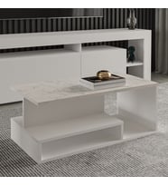 Vera Mini Orta Sehpa – Modern Tasarım, Fonksiyonel Raflı Yap (Beyaz-Mermer)