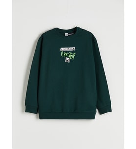 LCW Kids Yeşil Bisiklet Yaka Minecraft Baskılı Erkek Çocuk Sweatshirt