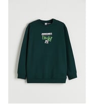 LCW Kids Yeşil Bisiklet Yaka Minecraft Baskılı Erkek Çocuk Sweatshirt