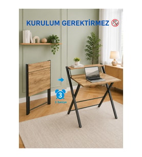Katlanır Çalışma Masası Raflı Laptop Masası Bilgisayar Masası Küçük Çalışma Masası Çocuk Öğrenci Ders Masası Bodo Çam Siyah