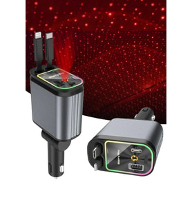 Acl Acc-01 66W Araç Şarj Cihazı 4in1 Geri Çekilebilir Kablo Type-C Lightning Yıldızlı Tavan Efekti