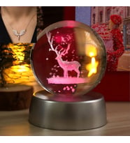 Kişiye Özel Geyik Işıklı Cam Küre 8cm*6cm Melek Kolye Hediyeli