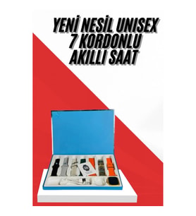 Mey İthalat® 7 Kordonlu Unisex Akıllı Saat Çoklu Kordon Seçeneği Amoled Ekran