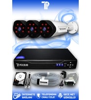 PICAM 3 Kameralı Uzay 3 Dış Kamera Set 250 GB HDD Full HD Gece Görüşlü Güvenlik Kamerası Sistemi