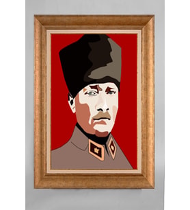Altın Varaklı Paspartulu Çerçeveli Atatürk Tablo sd220