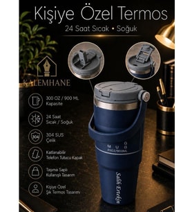 Kişiye Özel Termos – 900 ML 24 Saate Kadar Sıcak ve Soğuk Tutma (LACİVERT)