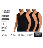 Yıldız Çamaşır Erkek YAZLIK Süper İnce V Yaka Sıfır Kol Modal Fanila Atlet (123-124 ) - 3 Adet