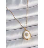 316L Çelik Gold Renk Zincir Beyaz Mineli Güneş İşlemeli Zirkon Taş Detaylı Ma - HPSBYI9094-4