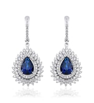 6.70 Karat Laboratuvar Pırlanta Safir Küpe - HRD Sertifikalı