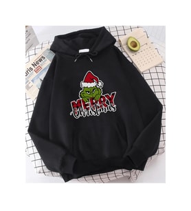 Grinch Merry Christmas Yeni Yıl Kapşonlu Sweatshirt (Siyah)