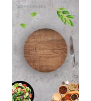 Çap 32 cm Koyu Ahşap Desenli Cam Kesme Tablası