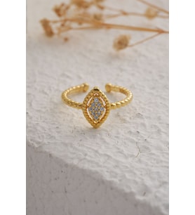 925 Ayar Gümüş Zirkon Taşlı Elips Burma Yüzük - Gold