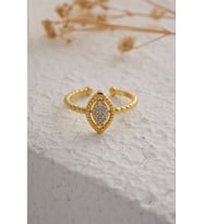 925 Ayar Gümüş Zirkon Taşlı Elips Burma Yüzük - Gold