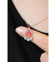 925 Ayar Rose Kaplama Mineli Göz A Harf Damla Kolye