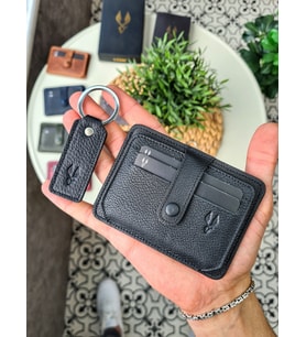 VİSSO 653 Hakiki Deri Çıtçıtlı Kimlik ve Kağıt Para Bölmeli Kişiye İsme Özel Erkek Kadın Mini Kibar Sade İnce Siyah Renk Kartlık Cüzdan Portföy Çanta