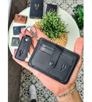 VİSSO 653 Hakiki Deri Çıtçıtlı Kimlik ve Kağıt Para Bölmeli Kişiye İsme Özel Erkek Kadın Mini Kibar Sade İnce Siyah Renk Kartlık Cüzdan Portföy Çanta
