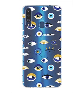 PrintiFy Samsung Galaxy A20s ile Uyumlu 1mm Slim Fit Nazar Boncuğu 2 Baskılı Şeffaf  Kılıf
