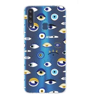 PrintiFy Samsung Galaxy A20s ile Uyumlu 1mm Slim Fit Nazar Boncuğu 2 Baskılı Şeffaf  Kılıf