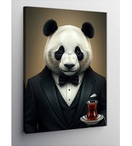 Kanvas Tablo Papyonlu Panda Ve Çay