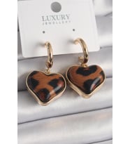 Pirinç Gold Renk 3D Kalp Leopar Desen Model Kadın Küpe TJ-BKP9875