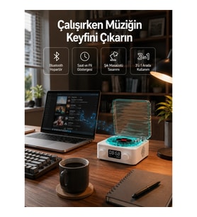 Mey İthalat® Dekoratif Gece Işıklı Bluetooth Hoparlör – Zaman ve Pil Ekranlı