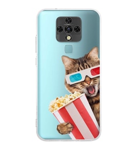 PrintiFy Tecno Camon 18 ile Uyumlu Kedi 1 Kamera Korumalı Şeffaf Kılıf