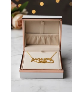 Kişiye Özel 925 Ayar Gümüş Tarih Tasarım Kalp Çift Harf Kolye (Gold)