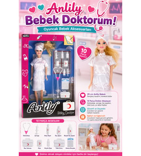 Anlily Bebek Doktorum Eğitici Oyuncak Seti 29 cm Hemşire Bebek ve 10 Parça Doktor Aksesuarları
