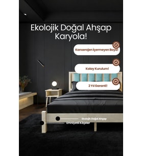 Ori̇on Model Cam Göbeği Puf Başlıklı Masif Ahşap Karyola Kolay Kurulum Fırınlanmış İthal Sibirya Çamı 90x190 Yatak Uyumlu