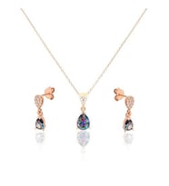 Madam Matmazel Sevgililer Günü Hediyesi 925 Ayar Gerçek Gümüş Mistik Topaz Gümüş Kadın Takı Seti (Rose - Gold)