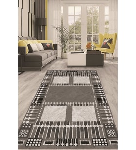 Dijital Kaymaz Taban Yıkanabilir Modern Renkli Salon Halısı Mutfak Halısı Yolluk ND-HT-939 (Siyah)