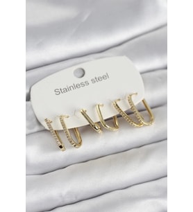 316L Çelik Gold Renk 6'lı Set Geometrik Model Kadın Küpe 5886
