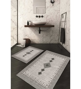 Dijital Baskılı Kaymaz Taban Yıkanabilir 2'li Klozet Takımı Banyo Paspası NDKZ-HT-399 (Gri)