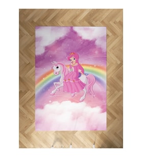 MEKTA HOME BEBEK VE ÇOCUK ODASI Gökuşağı ve Unicorn Desenli Halı