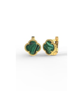925 Ayar Yeşil Kaplangözü Taşlı Gold Van Cleef Yonca Gümüş Küpe