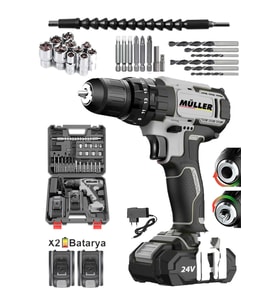 V-power 2400 Darbeli Li-ion Çift Akülü Vidalama Matkap