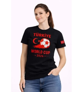 Türkiye World Cup 2026 Baskılı Tişört Futbol Temalı Forma T-Shirt - Siyah