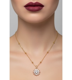 Altın Renk Yuvarlak Mekik Taşlı Model Top Zincir Çelik Kolye- 3716