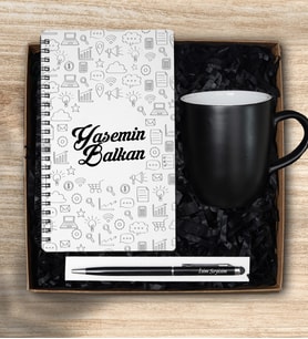 İsim Soyisim Yazılı  Defter ,Kalem & Kupa Bardak Hediye Seti (Model 1)