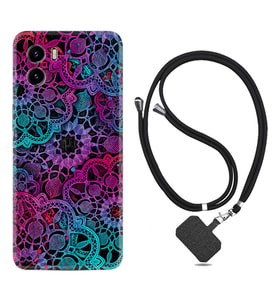 Vivo Y15S Y32 Y33S Y51 Y53S Kılıf Boyun Askılı Silikon Colurful Mandala 1667