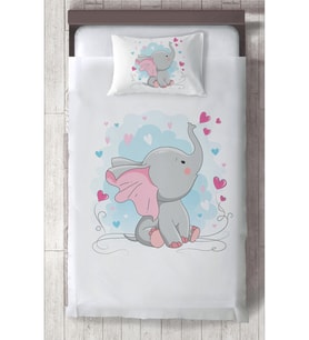 MEKTA HOME BEBEK VE ÇOCUK ODASI Kalpli ve Küçük Fil Desenli Yatak Örtüsü