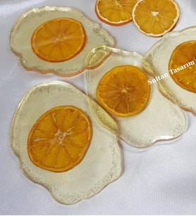 Epoksi 4 lü Bardak Altlığı Takımı (Turuncu)