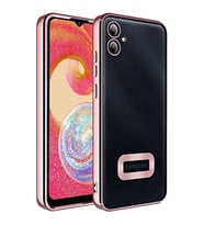 coverzone Samsung Galaxy A04E ile uyumlu K?l?f Kamera Korumal? Logo G�steren Parlak renk kenar �izgileri ile ??k bir tasar?m Colored Z-Omega Kapak (ROSEGOLD)